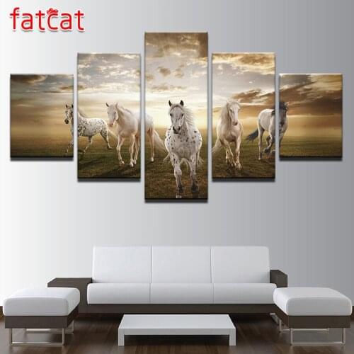 FATCAT Diy Diamond Painting 5 Pieces Running Steed Clouds Animal Horses Full Diamond Embroidery Sale Animals Home Decor AE823