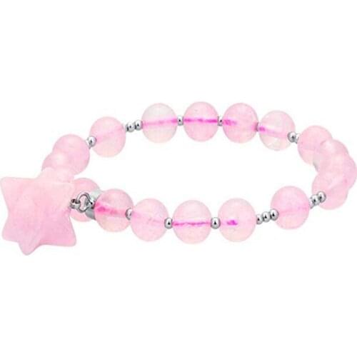 FYJS Unique Silver Plated Merkaba Symbol Round Beads Natural Rose Pink Quartz Bracelet For Women Jewelry