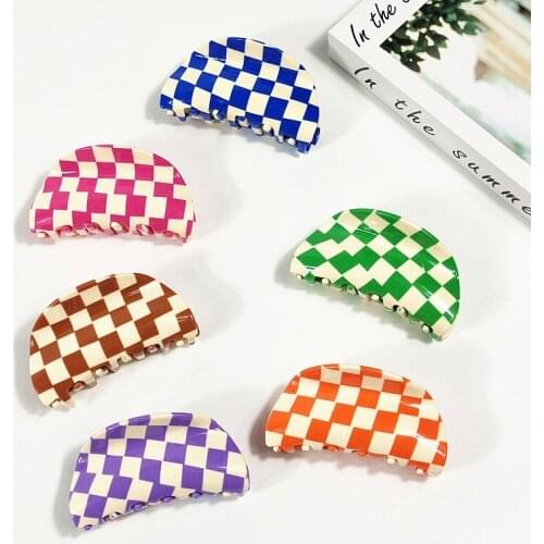 Checkered Hair Claw Clip Acrylic Acetate Black White Colorful Mosaic Grid Plaid Hair Clips Clamp Grab Women Accessories 2021