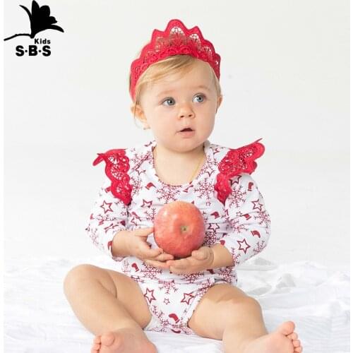 Christmas Newborn Baby Girl Clothes Ruffles Lace Sleeve Princess Romper Jumpsuit Headband 2pcs Xmas Clothes Cartoon Printing