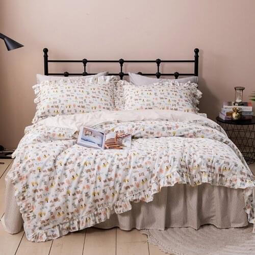 Pure cotton pastoral style animal children cartoon ruffles skirt-style bedding set ropa de cama couvre lit duvet cover set