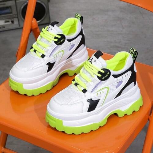 Women Platform Sneakers New 2021 Autumn Ladies Vulcanized Shoes Breathable Mesh Casual Shoes Chunky Sneaker Woman Wedge 8 cm