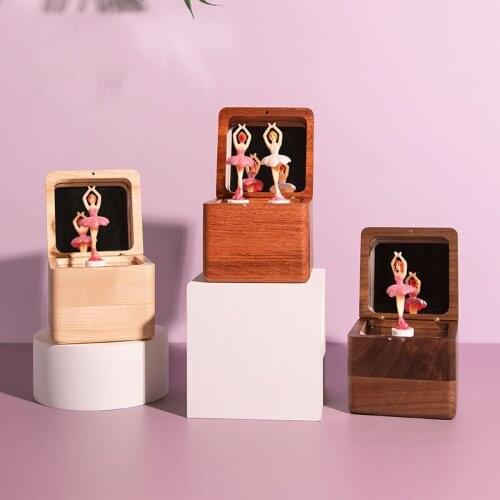 Square Wood Dancing Ballerina Music Box Mirror Storage Desktop Decor Wedding Souvenir Christmas Birthday Gift for Girls