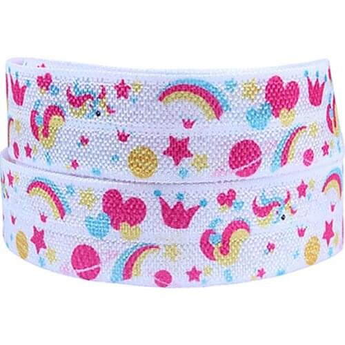 Flora Ribbons unicorn and rainbow printed elastic ribbon