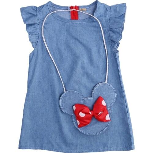 Summer Dress Baby Girls Clothes 2016 New Fashion Girl Jean Dress and Cute Bag 2 in 1 Child Dress Set