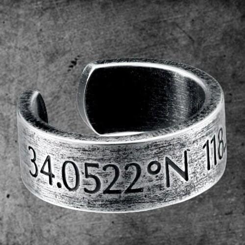 Black Retro Old Latitude Longitude Stainless Steel Mens Open Rings Punk For Male Boy Biker Jewelry Creativity Gift Wholesale