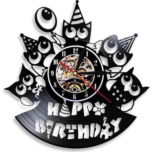 Happy Birthday Wall Clock Party Wall Art Decor Vinyl Record Clock Modern Design 3D Wall Watches Handmade Birthday Gift