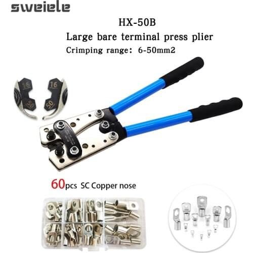 Crimping Plier 6-50mm AWG 22-10 Tube Terminal Crimper Multitool Battery Cable Lug Hex Crimp Tool Cable Terminal Plier Hand Tools