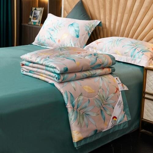 Plain Color Real Silk Airable Cover Summer Quilt Four-piece Set Washing Real Silk Comfortable Breathable Summer Cool Blanket