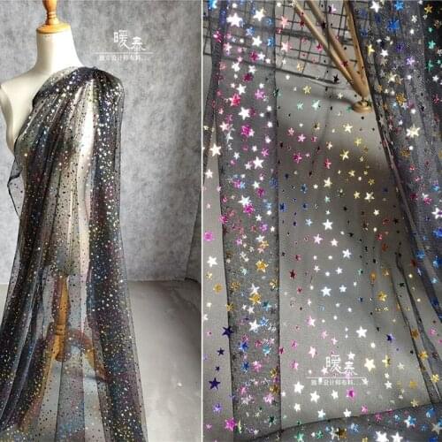 Rainbow Stars Bronzing Tulle Fabric Perspective Black White DIY Background Decor Stage Skirt Gown Wedding Dress Designer Fabric