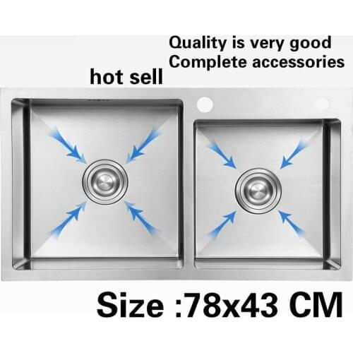 Free shipping Apartment large kitchen manual sink double groove luxurious food grade 304 stainless steel hot sell 78x43 CM