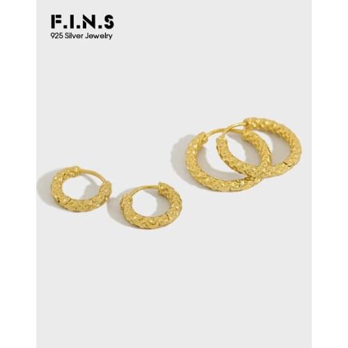 F.I.N.S Two Sizes 925 Sterling Silver Round Uneven Carved Gold Silver Small Hoop Earrings For Women Korean Fashion Earring 2019