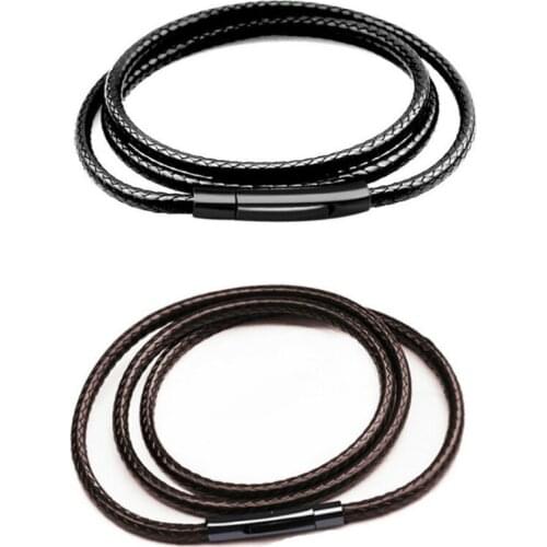 Dia 2mm 3mm Waxed Leather Cord String Necklace Rope for Jewelry Making DIY Bracelet Stainless Steel Clasp Finding 40cm 50cm 70cm