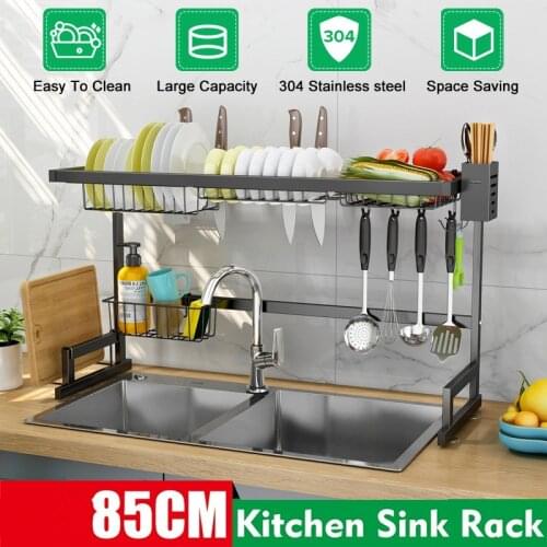 65/85cm Stainless Steel Kitchen Shelf Storage Organizer Dish Drying Rack Holder Drainer Draining Shelf Over Sink Drain Rack