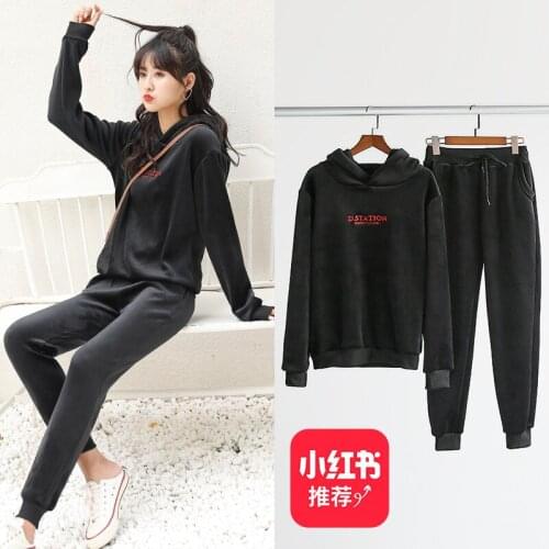 Warm Winter Thick Woman 2 Piece Sets Sweat Suits Women Two Piece Set Top and Pants Korean Clothes Sweatsuit