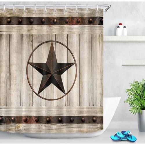 Texas Star Vintage Shower Curtains American West Rustic Wood Board Shower Curtain For Bathroom Bath Waterproof Bathtub Decor