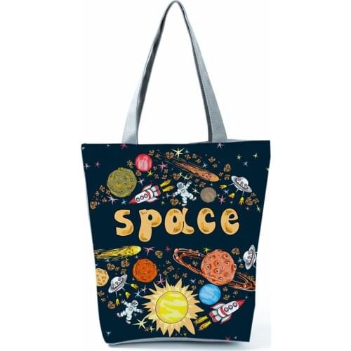 Ladies Sun Printed Handbag Eco Reusable High Capacity Shopping Bag Foldable Planet Women Outdoor Travel Tote Can Custom Pattern