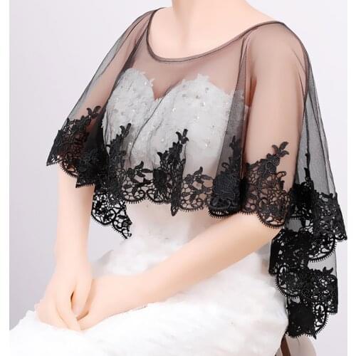 Summer Black Lace Bolero Appliques Tulle Jacket Women Bridal Wraps Scoop Neckline Bridal Party Accessories