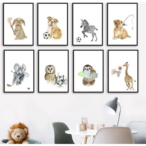 Giraffe Elephant Zebra Rabbit Sloth Owl Nordic Poster Wall Art Print Canvas Painting Wall Pictures Baby Kids Room Playroom Decor