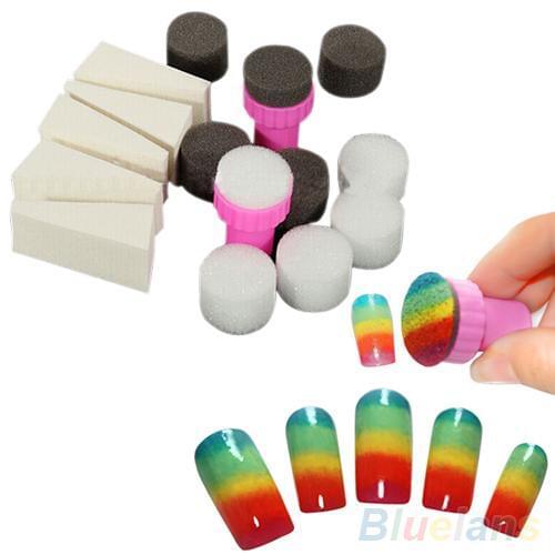 1 Set Womens Nail Designs Art Kits Sponge Stamper Shade Transfer Template Polish Manicure Tool Nail Brushes