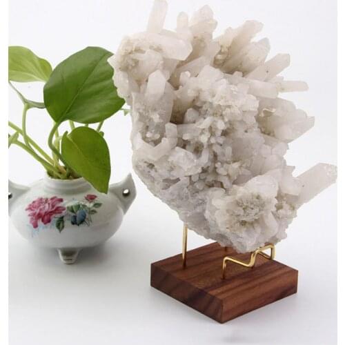1pcs Metal Arm Wooden Base Display Stand For Crystal Mineral Home Decoration Minerals Fossils Rocks Display Stands Holder
