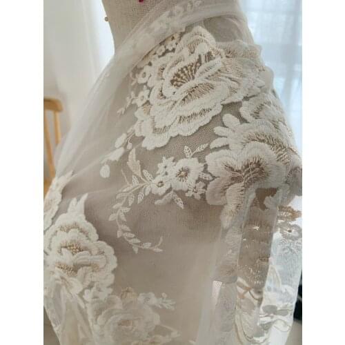 1 yard Delicate Embroidered Tulle Lace Fabric With Tiny Daisy Flowers And Stripes