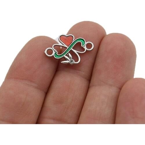 10pcs Silver Plated Crystal Clover Charm Connector for Making Bracelet DIY Findings Jewelry Accessories 20x13mm