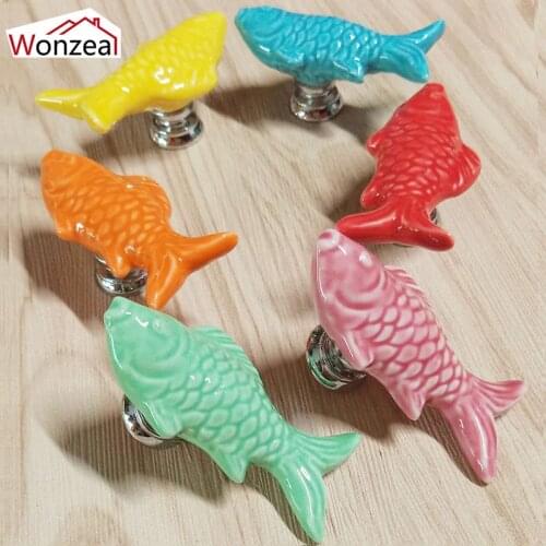 2PCS Children Room Ceramic Handles Fish Shape Knobs Dresser Drawer Cabinet Kitchen Door Wardrobe Pulls Furniture Hardware