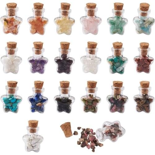 20pcs Mini Star Shape Glass Wishing Bottle with Cork Colorful Gemstone Chip Beads for Hanging Decoration DIY Necklaces Pendant