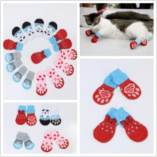 4pcs/Set Cute Puppy Dog Knit Socks Small Dogs Cotton Anti-Slip Cat Shoes For Aut
