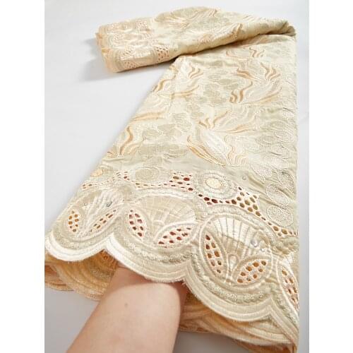 African Lace Fabric Embroidery Dry Lace Swiss Voile Lace In Switzerland Lace Fabric Beige Nigeria Wedding Dress 2.5 Yards TY058