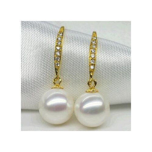 Free shipping>>>>noble jewelry a pair of natural AAA10-11MM Australian south sea white pearl earrings