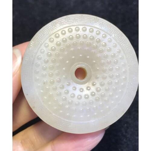 Big Treasure Talisman Chinese Jade Cultural Hetian jade Bud Vein w Endless love Vein Totem Bi pei Carving Pendant Timestown