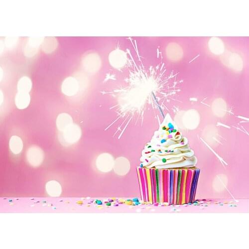 Flare Bokeh Cupcake Fireworks Pink Photography Backdrop Custom Background for Children Baby Birthday Party Photoshoot Fond Photo