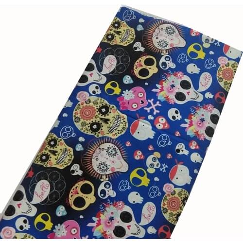 Brand New Blue Various Flower Skull Printed Cotton Fabric 50x105cm Skull Fabric Patchwork Cloth Dress Home Decoration