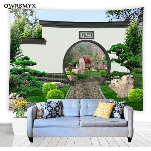 Classical Chinese Style Arches Landscape Tapestry Wall Hanging Garden Art Aesthetic Bedroom Dorm Decor Background Tapestries