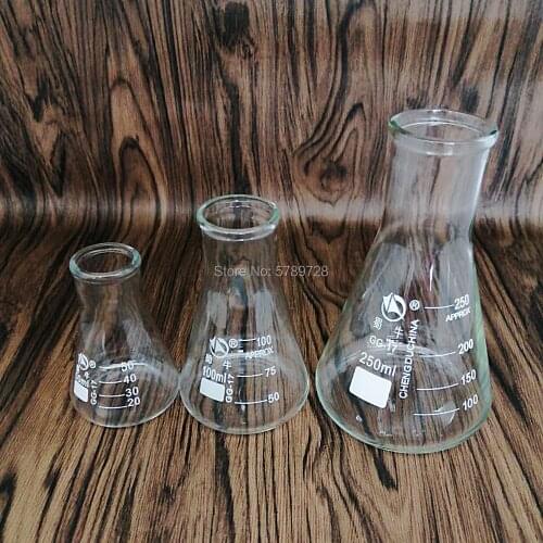 1set 50/100/250ml Erlenmeyer Borosilicate Glass Flask Wide Neck Conical Triangular Flask Laboratory Chemical Equipment