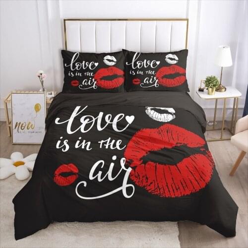 Luxury Bed Linens Duvet/Quilt/Comforter Cover Set Black Bedding Sets Single Double Twin Size 3D Red Lips Custom Home Textile