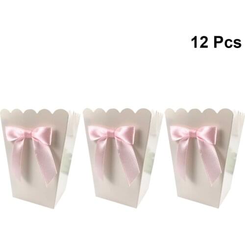 12pc Bow Popcorn Box Party Supplies Paper Popcorn Boxes Bags Candy Snack Treat Boxes Food Container Birthday Baby Shower Wedding