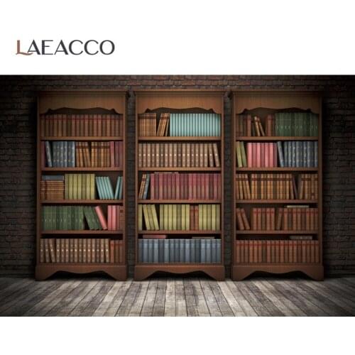 Laeacco Old Vintage Bookshelf Books Brick Wall Wood Floor Study Child Interior Photographic Backdrop Photography Backgrounds