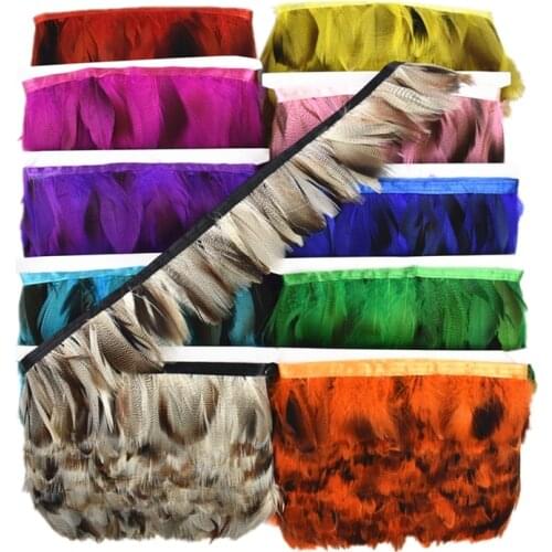 10Meter/Lot Colorful Natural Pheasant Feather Trim Fringe Lace Ribbon 6-8CM Rooster Goose Feathers on Tape Crafts Clothes Plumes