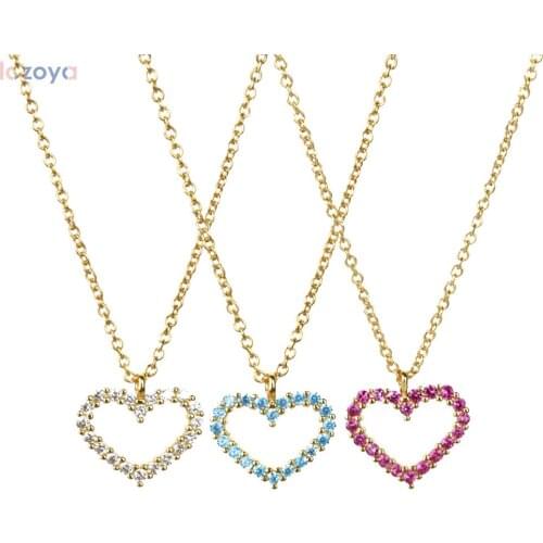 Lozoya 925 Sterling Silver Fashion Fine Jewelry Zircon Colorful Rainbow Heart Pendant Long Chain Necklace For Women Wedding
