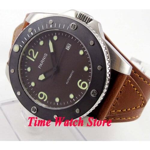 Parnis 43mm black dial luminous sapphire glass black ceramic bezel 10ATM 21 jewels MIYOTA Automatic mens watch 600