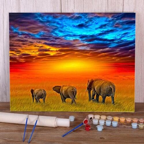 Landscape Elephant Animal Coloring By Numbers Painting Set Oil Paints 40*50 Oil Painting Loft Picture Crafts For Adults Art