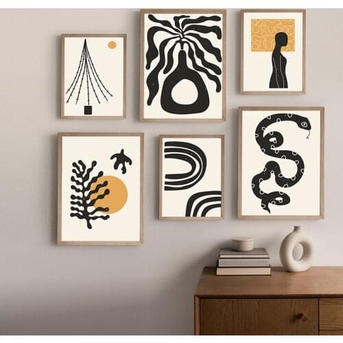 Trendy Colorful Boho Wall Pictures Vintage Abstract Minimalist Canvas Art Prints Sun, Rainbow, Snake Poster Living Room Decor