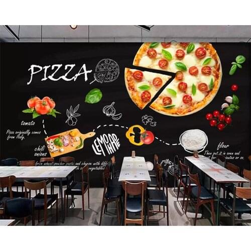 Beibehang Wallpaper mural black hand-painted Italian pizza shop Western restaurant background wall decoration mural 3d wallpaper