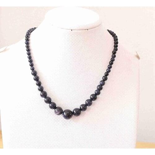 Natural bule sand stone 6-14mm round fashion diy necklace 18"B615