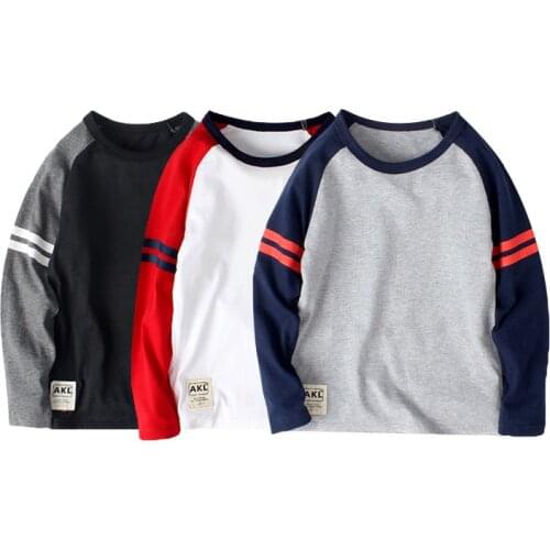 2021 New Autumn And Winter Kids long sleeve t-shirt 5-9 Years Boys Fun Tops Cotton baby Children Clothing Stripe Splicing