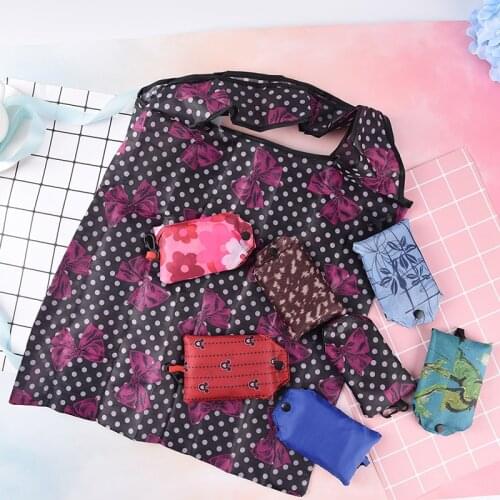 New Hot Sale Fashion printing foldable green shopping bag Tote Folding pouch handbags Convenient Large-capacity storage bags