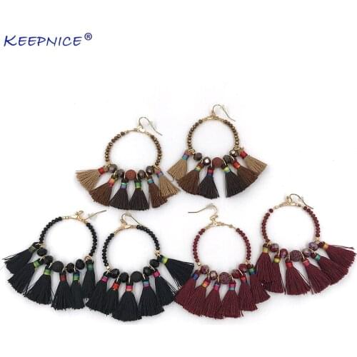 New Handmade Dangle Earrings With Colorful Cotton Tassel Charm Summer Style Earrings For Women